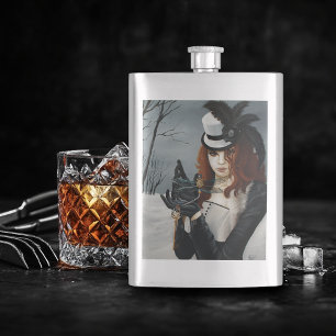 Victorian Steampunk Winter Dragonfly Key Gothic Hip Flask