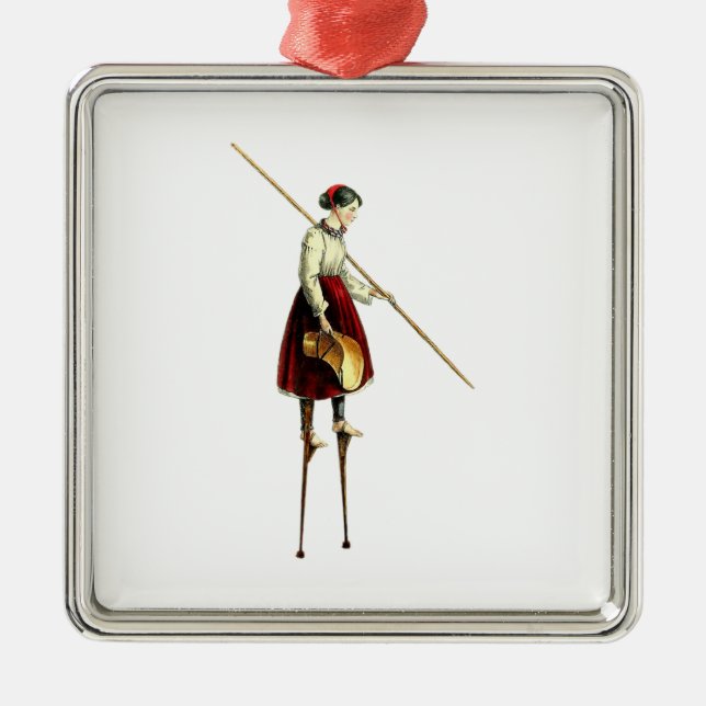 Victorian Stilt Walker Woman Metal Ornament (Front)