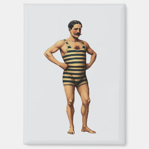 Victorian Strongman Swimmer Striped Bathing Suit Magnet