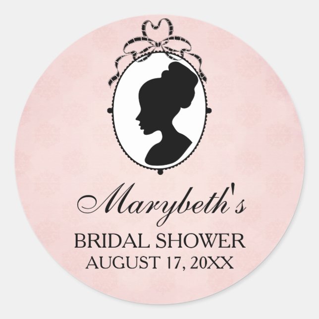 Victorian Style 60s Cameo Bridal Shower Favour Classic Round Sticker (Front)