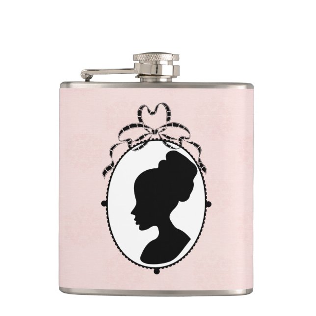 Victorian Style 60s Cameo Hip Flask (Front)