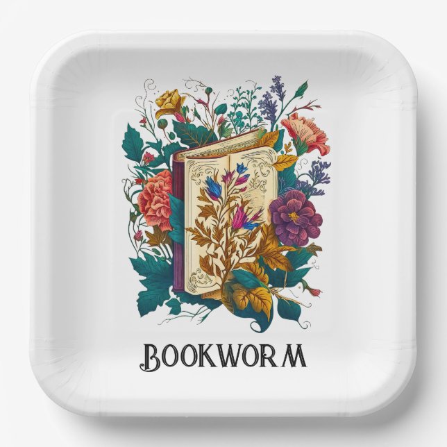 Victorian style Bookworm design Paper Plate (Front)