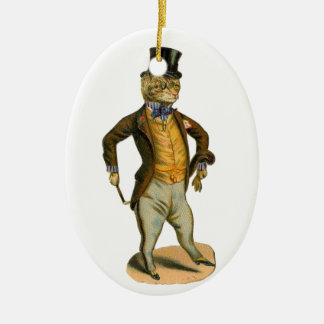 Victorian style cat with top hat ceramic ornament