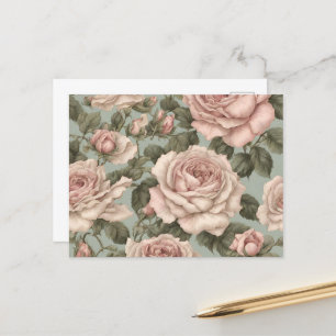 Victorian Style Country Garden Rose Print Postcard