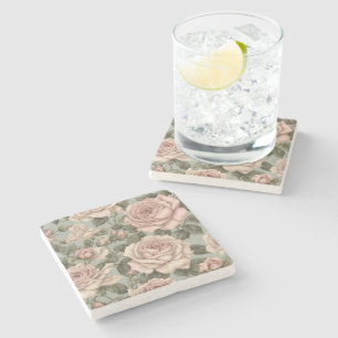 Victorian Style Country Garden Rose Print Stone Coaster