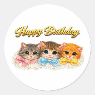Victorian Style Kittens Ribbons and Lace Birthday Classic Round Sticker