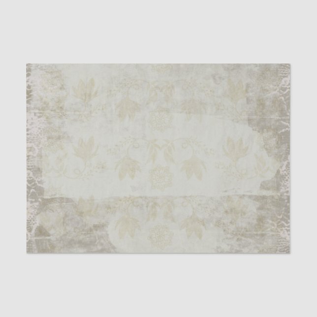 Victorian Style Leaves Flowers on Olive Green  Tissue Paper (Front)