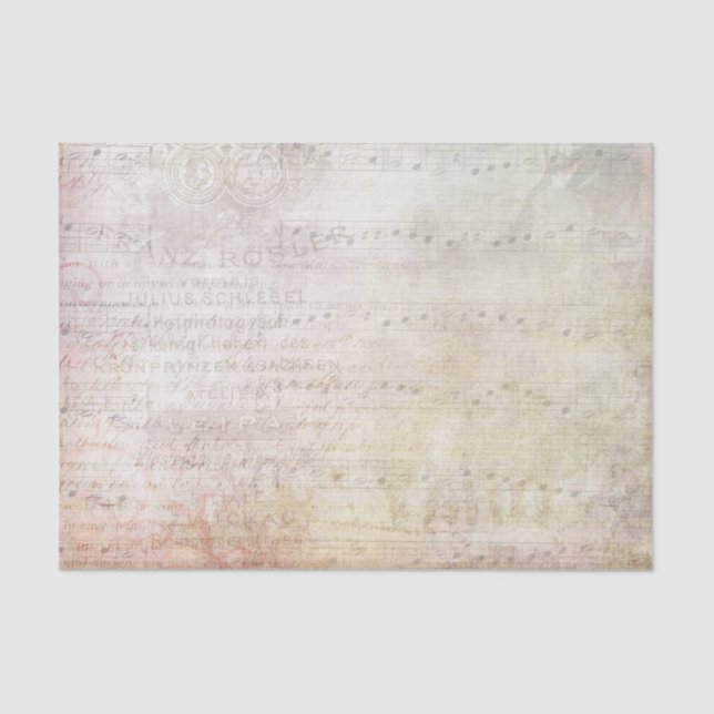 Victorian Style Musical Notes and Faded Flowers Tissue Paper (Front)