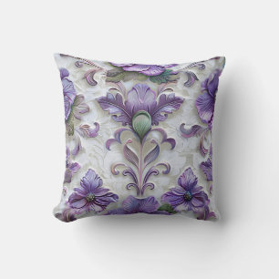 Victorian style ornamental viola purple flower throw pillow