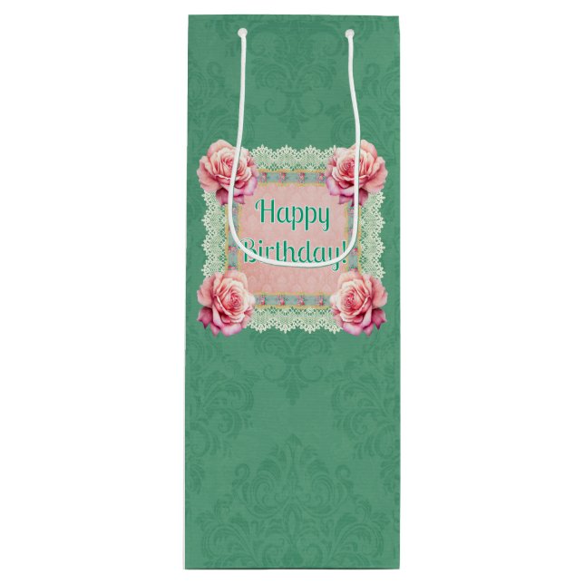 Victorian Style Roses Lace Damask Gift Bag (Front)