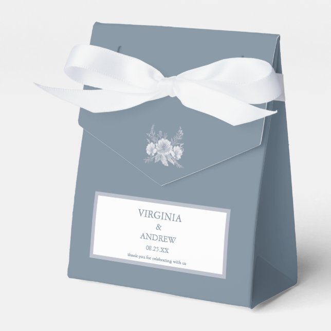 Victorian-style Wedding in Blue with White Flowers Favor Box (Front Side)