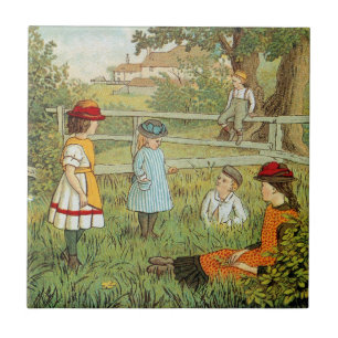 Victorian summer, children playing in the grass tile