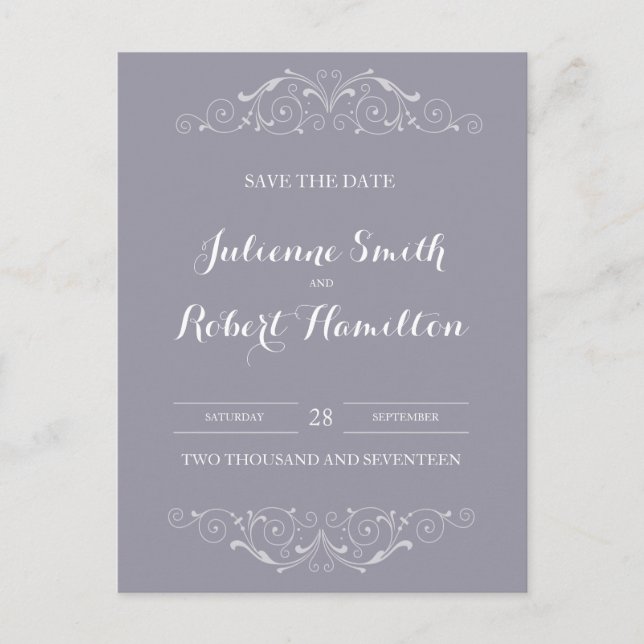 Victorian Swirls Wedding Save the Date Postcard (Front)
