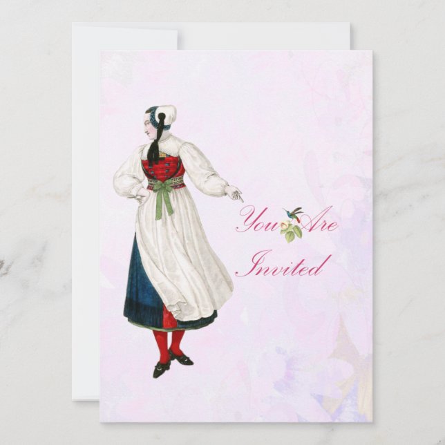Victorian Swiss Woman Invitation (Front)