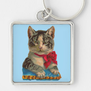 Victorian tabby cat keychain