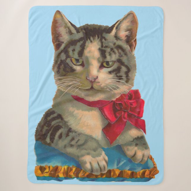 Victorian tabby cat print sherpa blanket (Front)