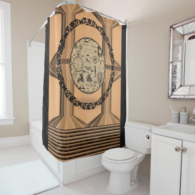 Victorian tan black circle showercurtain (In Situ)