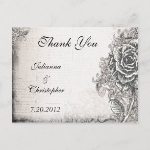 Victorian Tattoo Rose Thank You Wedding Postcard