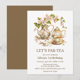 Victorian Tea Party Let's Par Tea 1st Birthday Invitation