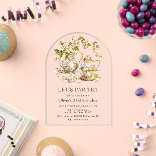 Victorian Tea Party Let's Par Tea 21st Birthday Acrylic Invitations
