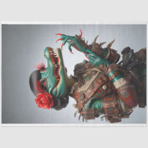 Victorian Teal Right Facing Alligator Decoupage Tissue Paper