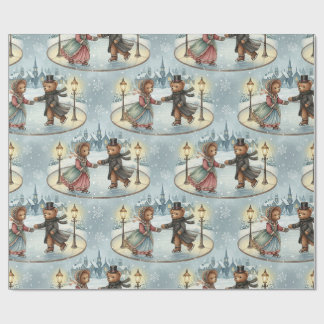 Victorian Teddy Bear Ice Skating Wrapping Paper