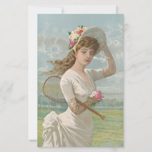 Victorian Tennis Lady with Flowered Hat Antique 