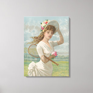 Victorian Tennis Lady with Flowered Hat Antique  Canvas Print