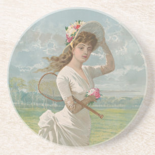 Victorian Tennis Lady with Flowered Hat Antique  Coaster