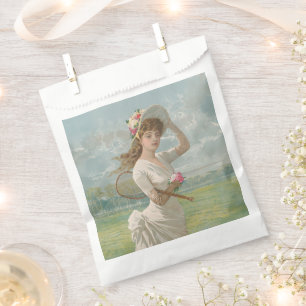 Victorian Tennis Lady with Flowered Hat Antique  Favour Bag