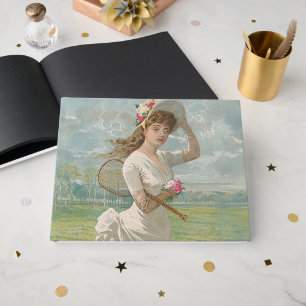 Victorian Tennis Lady with Flowered Hat Antique  Guest Book