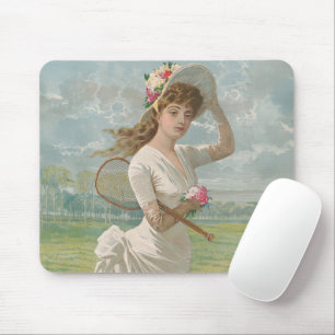 Victorian Tennis Lady with Flowered Hat Antique  Mouse Pad