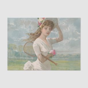 Victorian Tennis Lady with Flowered Hat Antique  Tissue Paper