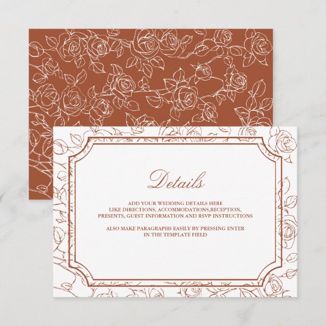 Victorian Terracotta Line Art Wedding Details Enclosure Card (Front/Back)