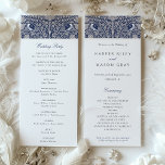 Victorian-Themed Wedding Ceremony Program Card<br><div class="desc">This Victorian-Themed Wedding Ceremony Program Card beautifully outlines the proceedings of your special day. Adorned with an elegant navy blue and cream colour scheme, the card features detailed floral patterns and charming lovebirds, which evoke the sophistication of the Victorian era. The couple's monogrammed initials rest gently among the design, adding...</div>