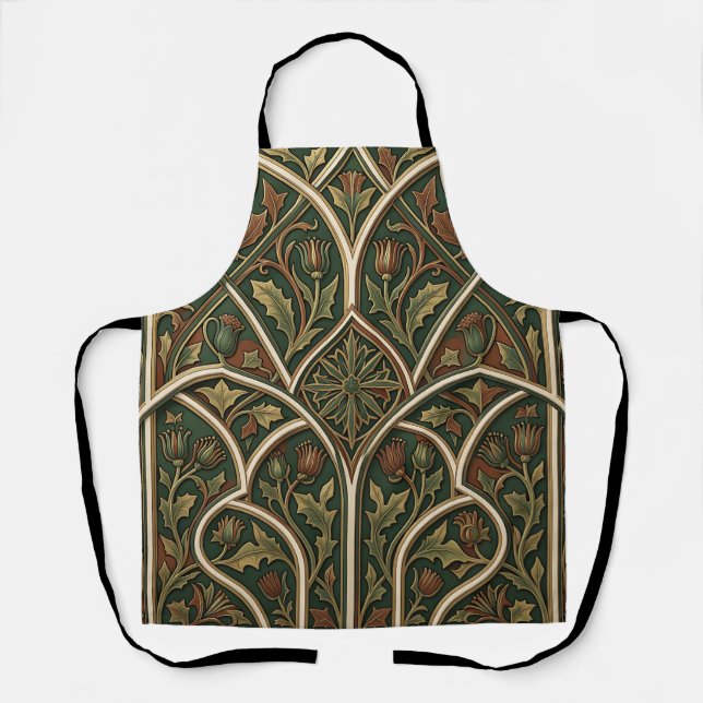Victorian Thistle Floral Pattern Dark Green  Apron (Front)