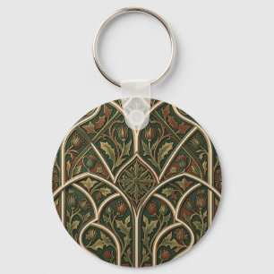 Victorian Thistle Floral Pattern Dark Green Keychain