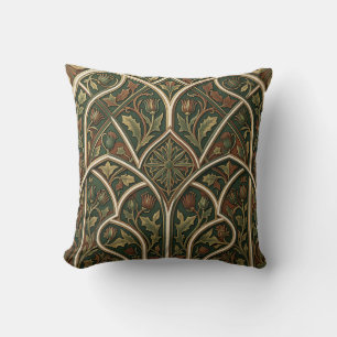 Victorian Thistle Floral Pattern Dark Green  Throw Pillow