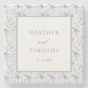 Victorian Toile French Blue Classic Wedding Stone Coaster