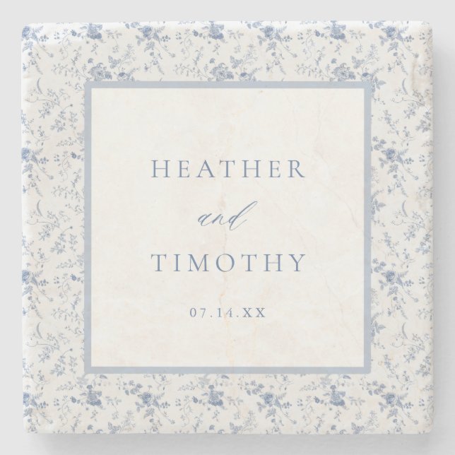 Victorian Toile French Blue Classic Wedding  Stone Coaster (Front)