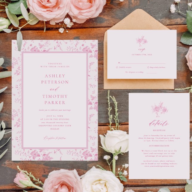 Victorian Toile French Pink Classic Wedding  Invitation (Creator Uploaded)