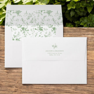 Victorian Toile French Sage Green Floral Address Envelope