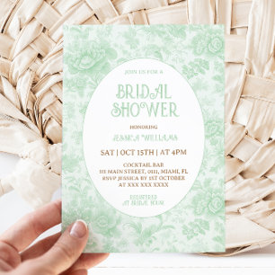 Victorian Toile Green Floral Bridal Shower  Invitation