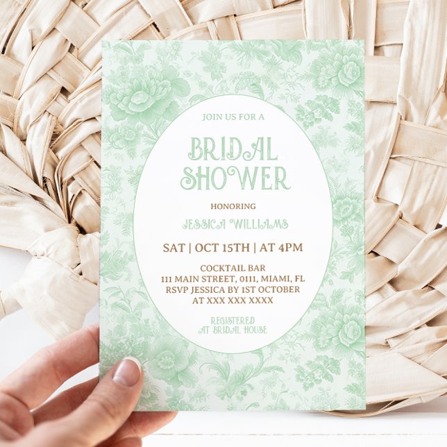 Victorian Toile Green Floral Bridal Shower  Invitation (Creator Uploaded)