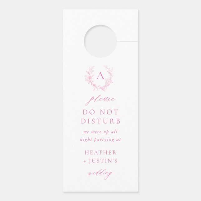 Victorian Toile Pink Wedding Hotel Door Hanger (Back)