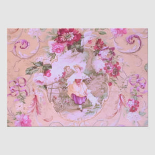 Victorian Toile Rococo Style Floral Pink Decoupage Tissue Paper