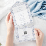 Victorian Toile Vintage Blue Floral Wedding  All In One Invitation<br><div class="desc">Victorian Toile French Blue Wedding All In One Invitations</div>