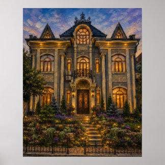 Victorian Townhouse Garden Oil Painting Poster