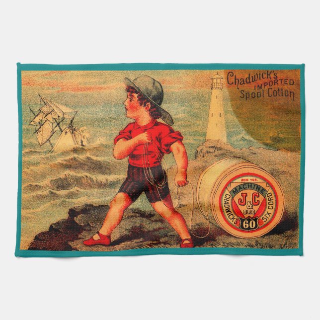 Victorian trade card Chadwick’s Spool Cotton Kitchen Towel (Horizontal)