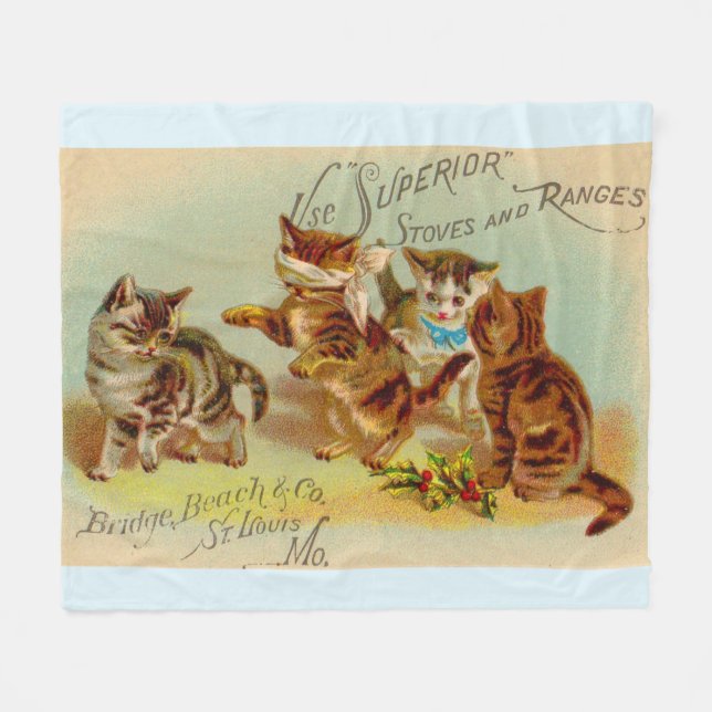 Victorian trade card kittens playing fleece blanket (Front (Horizontal))